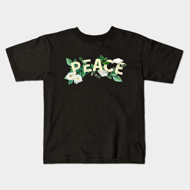 PEACE Letters with Flowers Kids T-Shirt by leBoosh-Designs